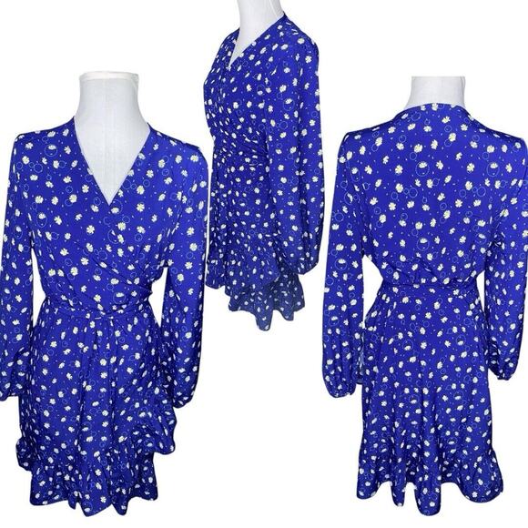 Daisy Bubble Wrap Dress Womens S Blue Long Sleeve Cottagecore Coquette Party Fun - Picture 3 of 9